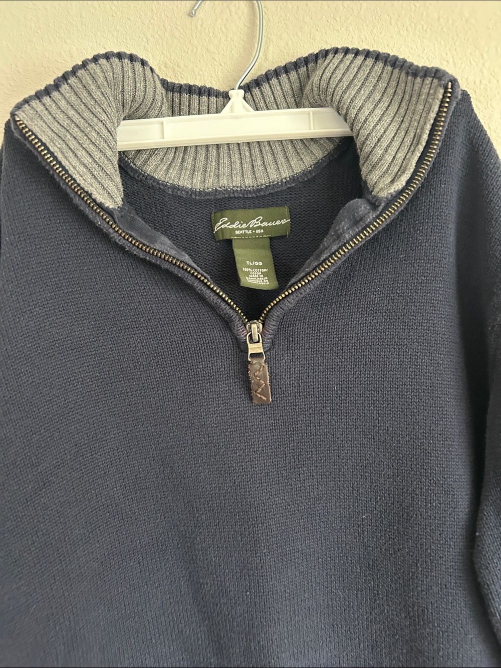 Eddie Bauer Navy Half-Zip Pullover Sweater with Contrast Collar - Picture 3 of 8